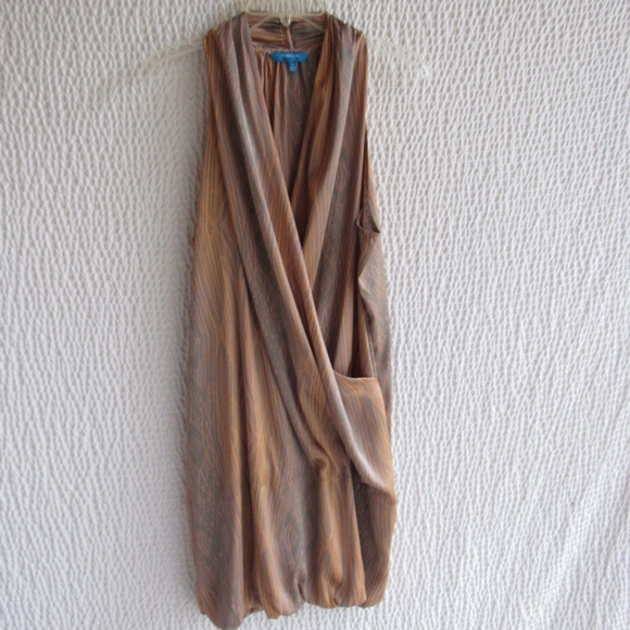 Derek Lam Dress XL Copper Gray Wrap Look With Pockets Cowl Drapeneck - Picture 1 of 7